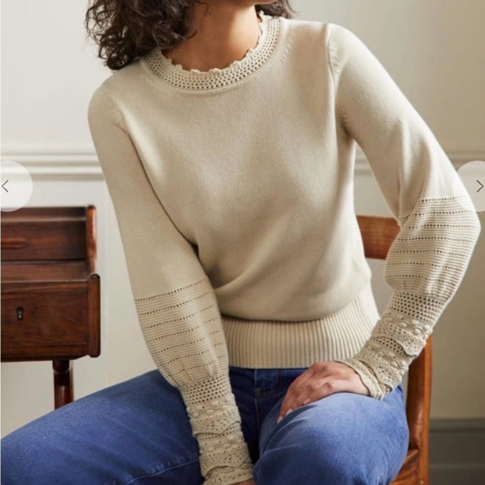 Boden Oatmeal Sweater with Lace Sleeves